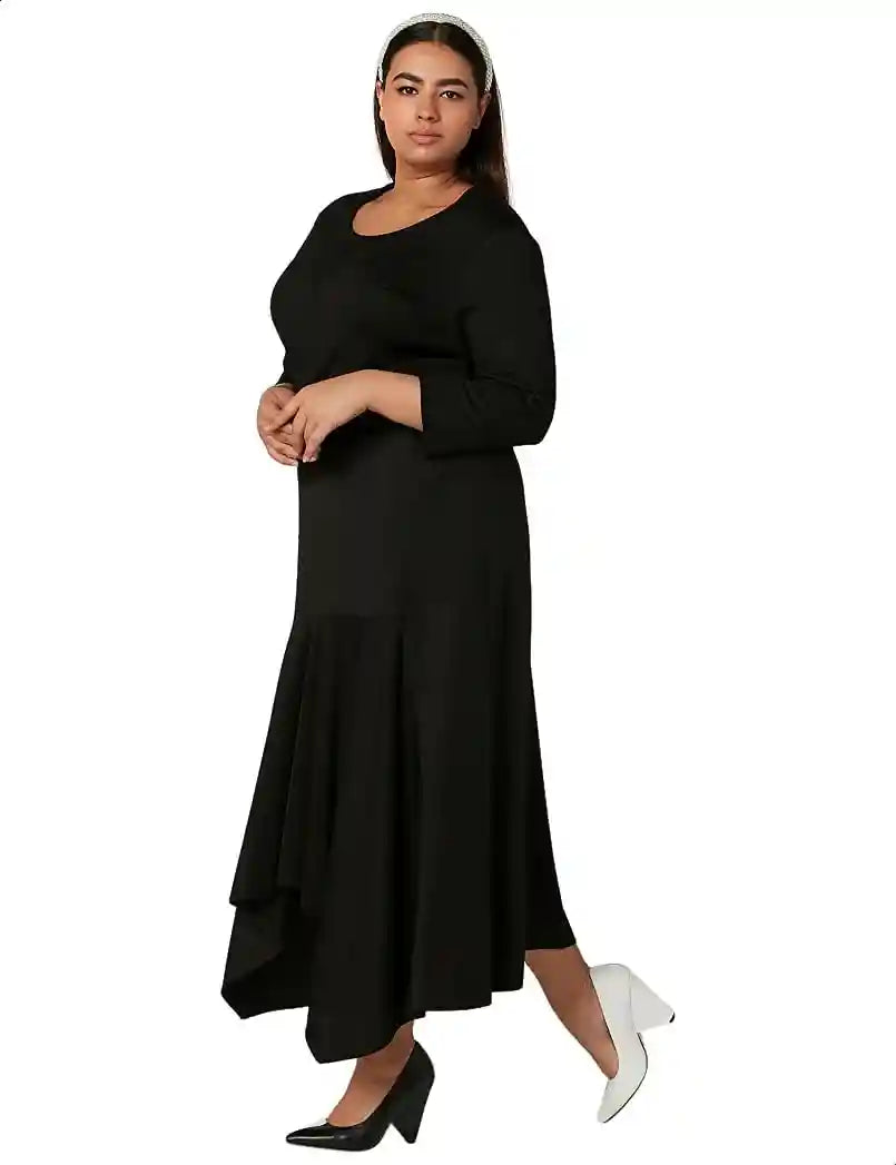 Splash Asymmetric-Hem Solid Midi Skirt for Women