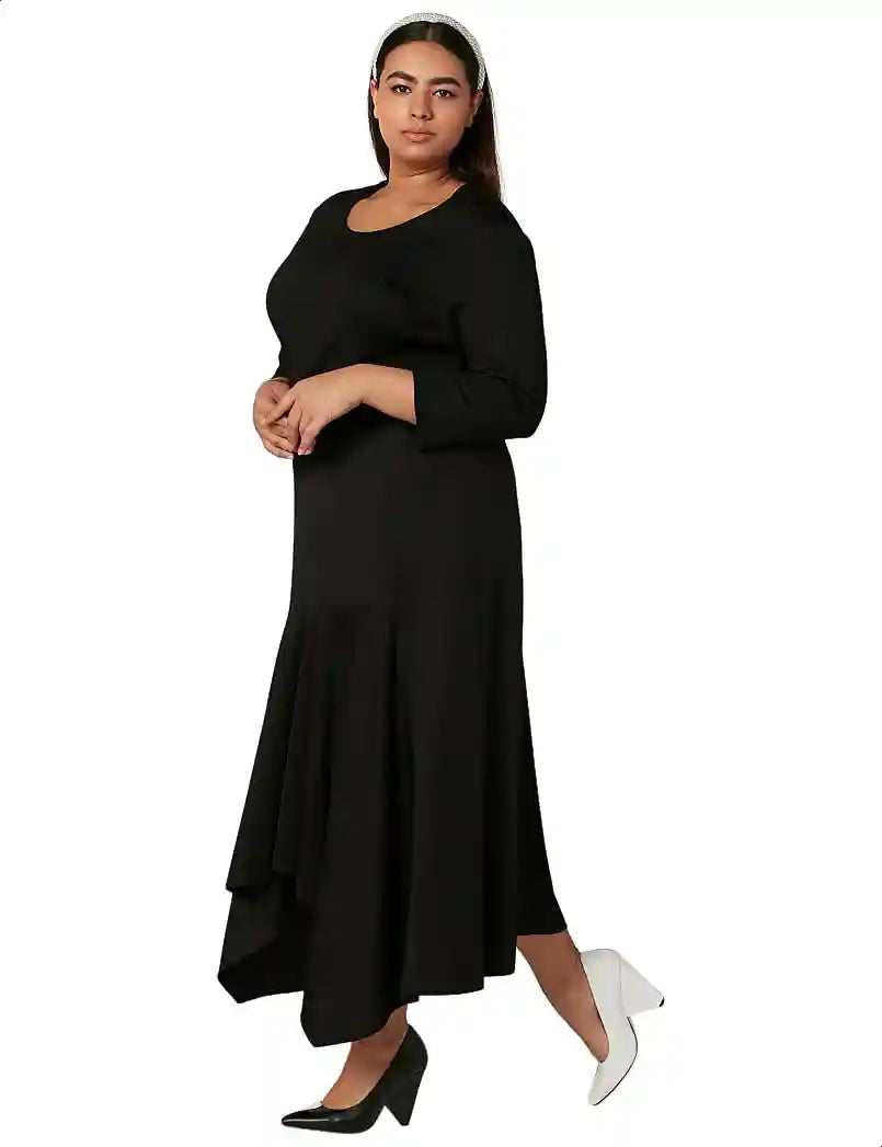 Splash Asymmetric-Hem Solid Midi Skirt for Women