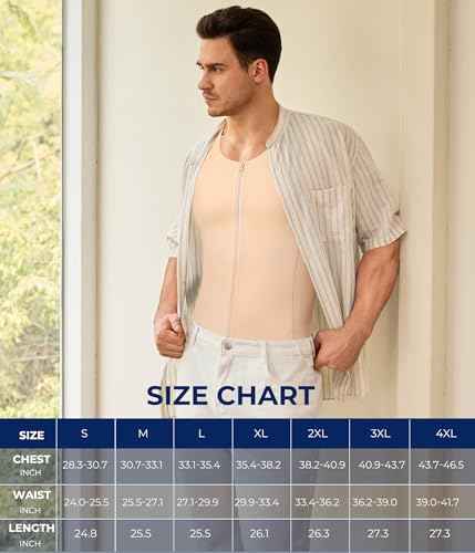 TAILONG Men Compression Shirt for Body Slimming Tank Top Shaper Tight Undershirt Tummy Control Girdle (Beige)
