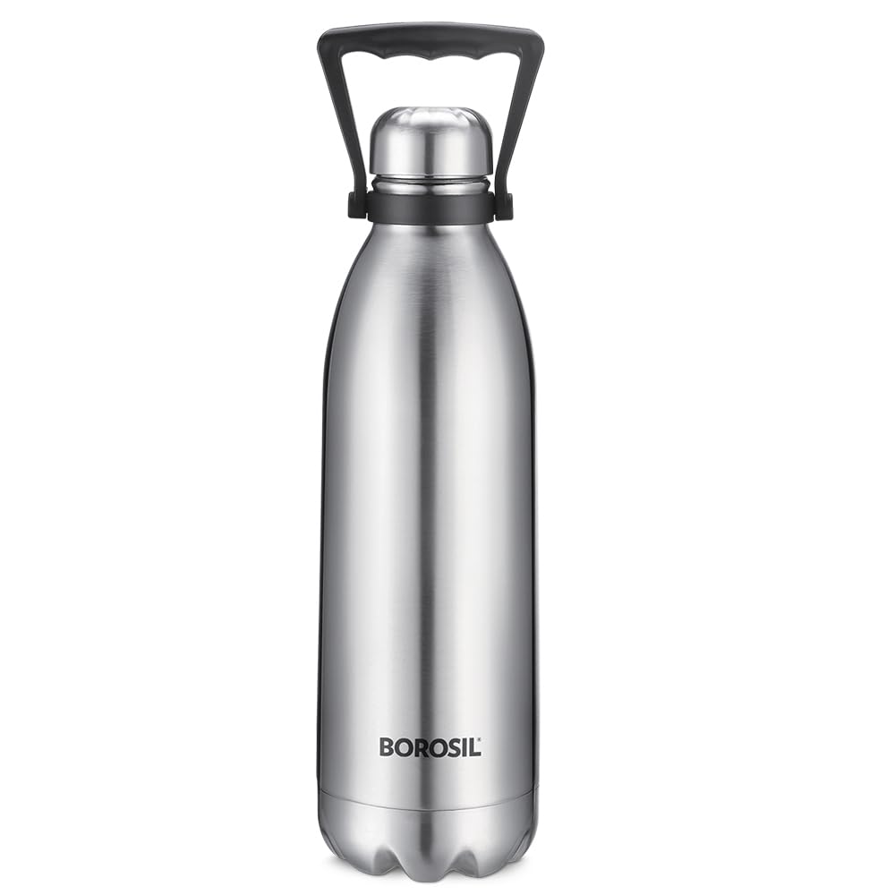 Borosil - Stainless Steel Hydra Bolt with Handle - Vacuum Insulated Flask Water Bottle, 1.5L-No Box