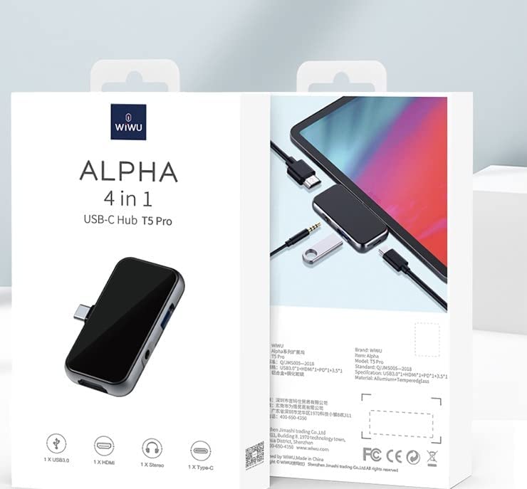 WIWU Alpha T5 Pro 4-in-1 USB-C Hub, Multi-Port Adapter, Grey