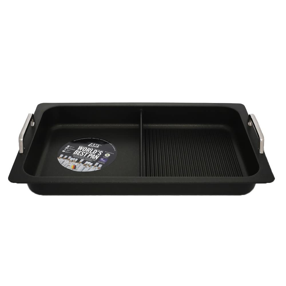 AMT Rectangular Casserole Molten Aluminum Grill Black – Divided + Plain + Hand Grill - Safqqa