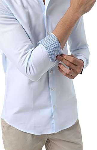 Dalydress Men's Round Hem Button-Down Basic Cotton Shirt – Baby Blue