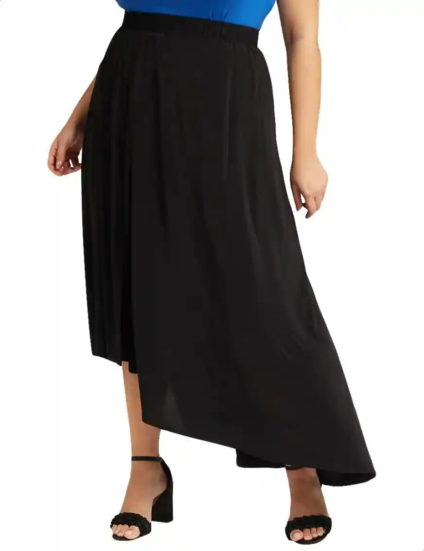 Splash Elastic-Waistband Asymmetric-Hem Solid Maxi Skirt for Women