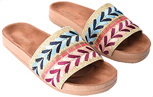 Deeda Faux-Leather Embroidery Detail Slide Slippers for Women - Safqqa Egypt