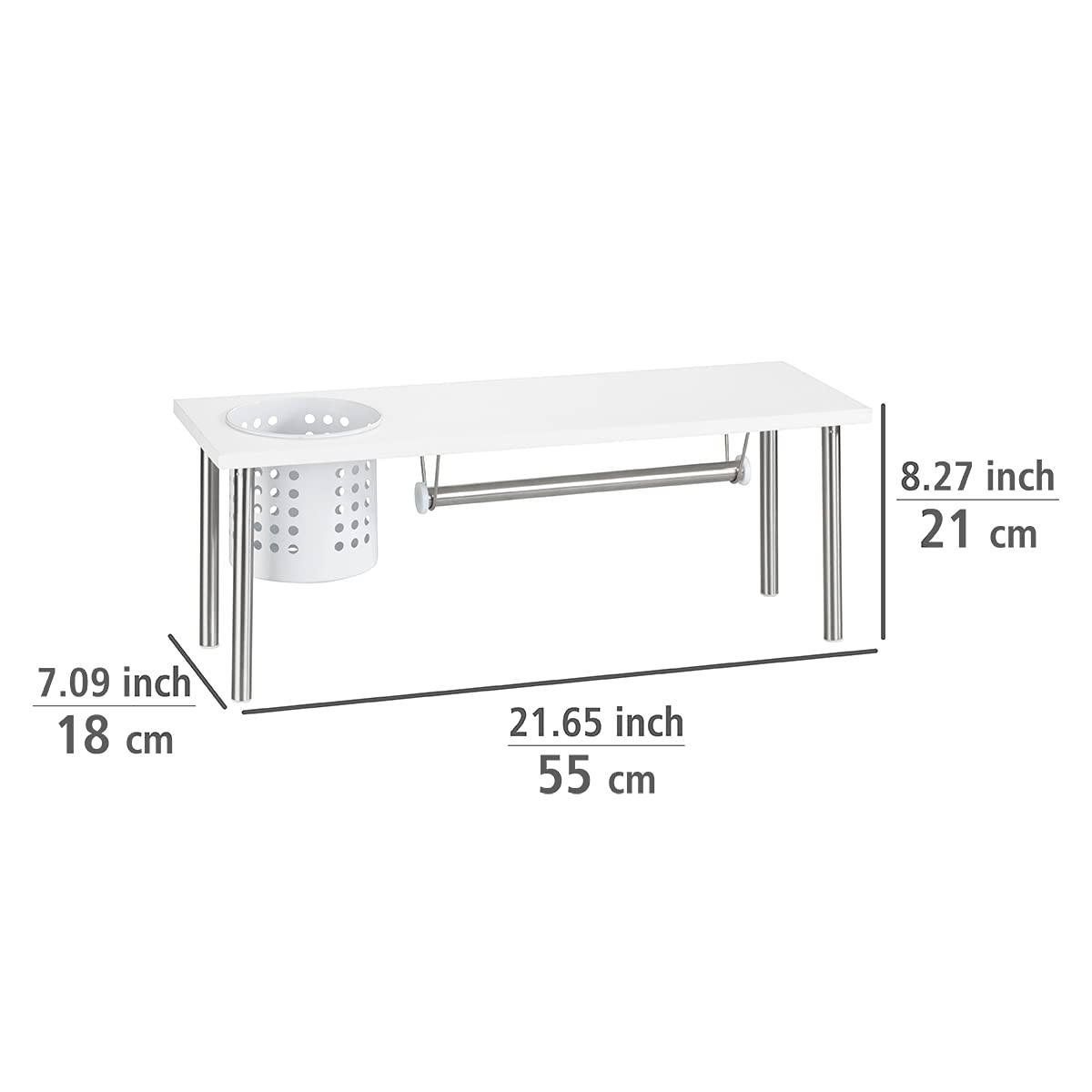 WENKO Blanco Kitchen Shelf with Roll and Utensil Holder, 55x21x18cm