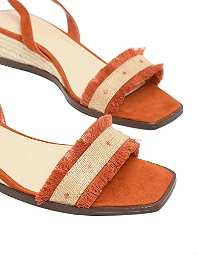 CHARLES & KEITH Fabric Ankle Wrap Contrast Fringe Raffia Detail Wedge Sandals for Women