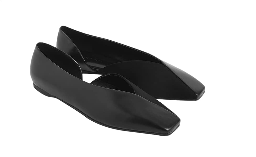 CHARLES & KEITH Women’s Two-Tone Textured Square Toe Faux Leather D'Orsay Shoes