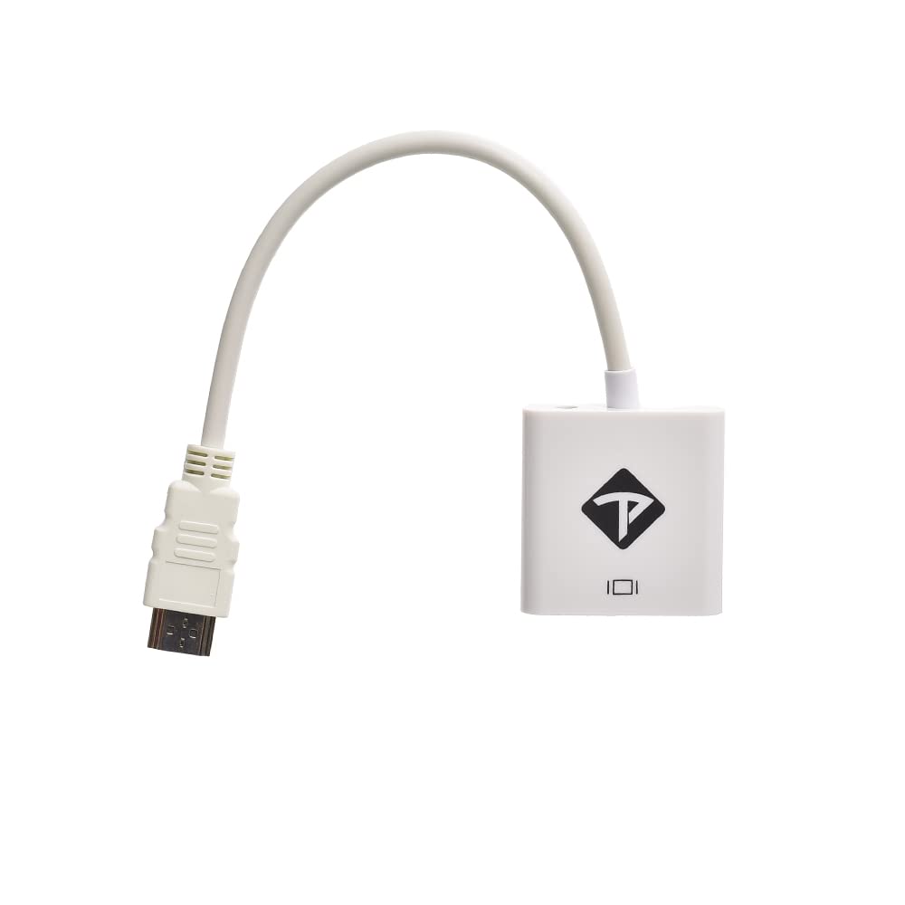 كابل محول فيديو منفذ HDMI 1080 بكسل ذكر الى VGA انثى مزود بصوت ومناسب للكمبيوتر وجهاز الدي في دي والتلفزيون عالي الدقة HD 20 سم [ابيض]