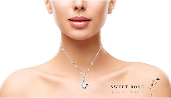 Sweet Rose Women Sterling Silver Necklace White CZ Inverted Y Pendant