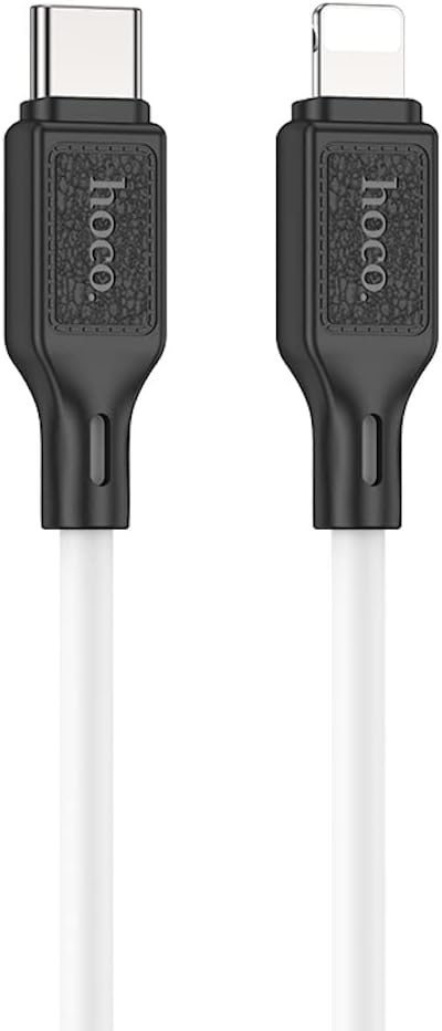 Hoco X90 - Cool PD Silicone Fast Charging And Data Transmittion Cable (20W - 1M), USB-C To Lightning Plug, Compatible With Apple iPhone iPad Airpods - White - Safqqa Egypt