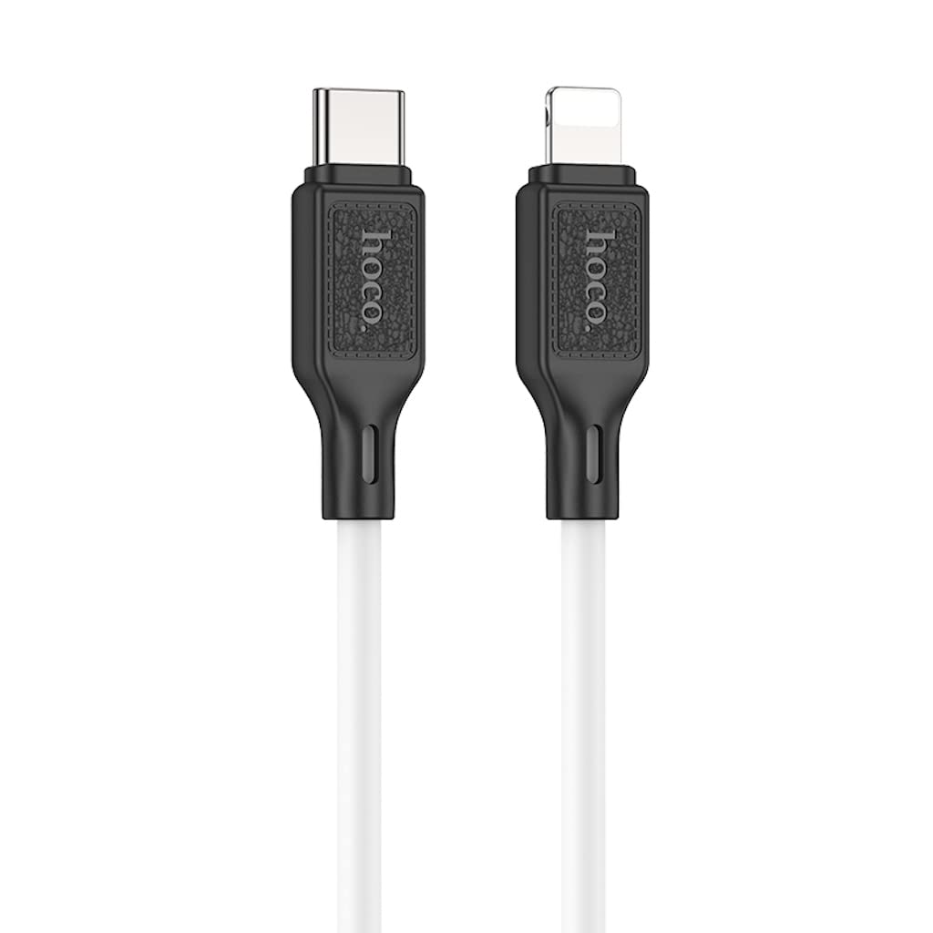 Hoco X90 - Cool PD Silicone Fast Charging And Data Transmittion Cable (20W - 1M), USB-C To Lightning Plug, Compatible With Apple iPhone iPad Airpods - White - Safqqa Egypt