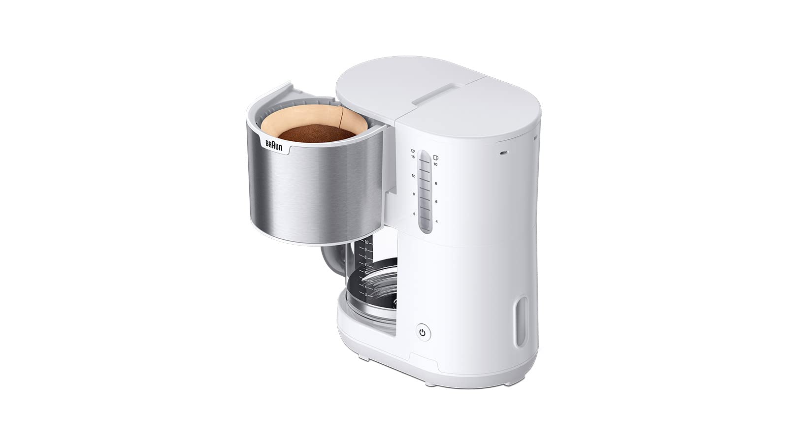 Braun  KF1500 WH, Filter Coffee Machine with Glass Carafe for up to 10 Cups-1000 Watts, White