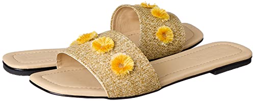 Deeda Women’s Faux-Leather Slide Slippers with Stitched Flower Detail