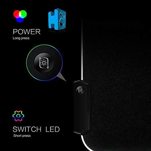 قاعدة ماوس ألعاب مزودة بضوء LED متعدد الألوان بفضاء لوني ار جي بي مقاس 80×30 سم، مناسبة للماوس ولوحة المفاتيح، أسود