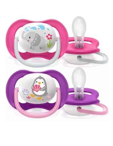 Avent orthodontic pacifier, BPA-free, with ventilation holes for babies aged 6 to 18 months, 2-pack, assorted colors, with sterilizer