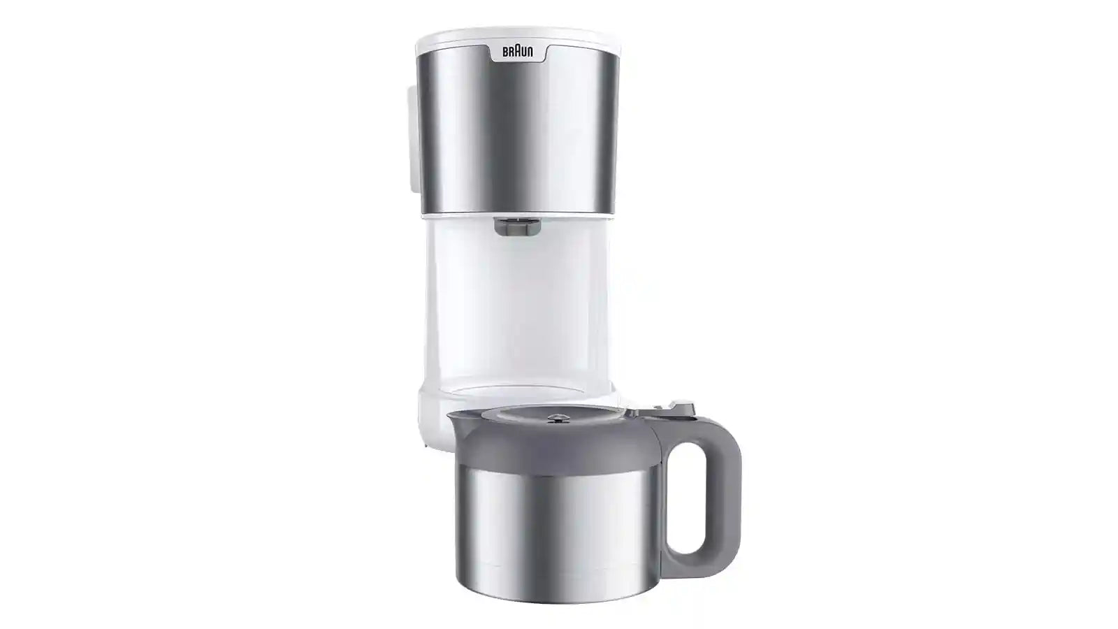Braun PurShine KF1505 WH, Coffee Machine with Filter, 1.2L, Stainless Steel, up to 10 Cups, OptiBrew System, Anti-drip Function, Swivel Filter, Automatic Shutdown, 1000W, Silver
