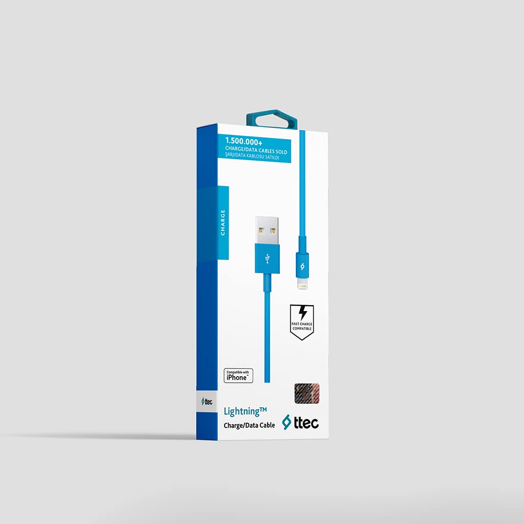 كابل بيانات لايتنينج USB، طول100 سم باللون الازرق، موديل 2Dk75508M من تي تيك