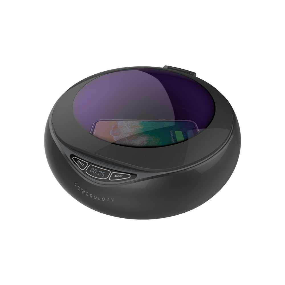 باورولوجي صندوق معقم بالاشعة فوق البنفسجية مع شحن لاسلكي سريع 15 واط، معقم 360 للموبايل يقتل الفيروسات والبكتيريا ويطهر للهواتف المحمولة والمفاتيح والساعات والاقنعة والايربودز (اسود)