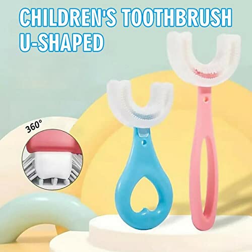 BERONE Baby Tuhth Brash U Shaped Toothbrush With Silicone Bristles Massage Toddler Toothbrush, 360° All-round Oral Cleaning Tooth Brush U-shaped Training Toothbrushes For Kids Childrens Multicolor - Safqqa Egypt