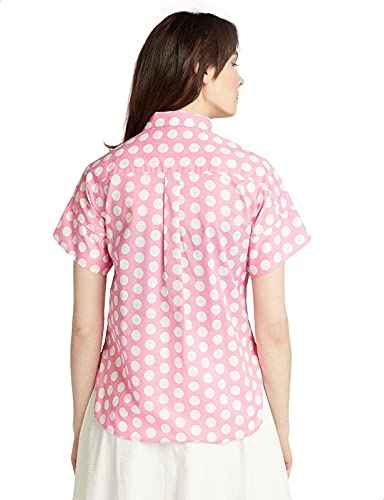 Polka Dot Cotton Short-Sleeve Rounded-Hem Button-Down Shirt For Women - Safqqa Egypt