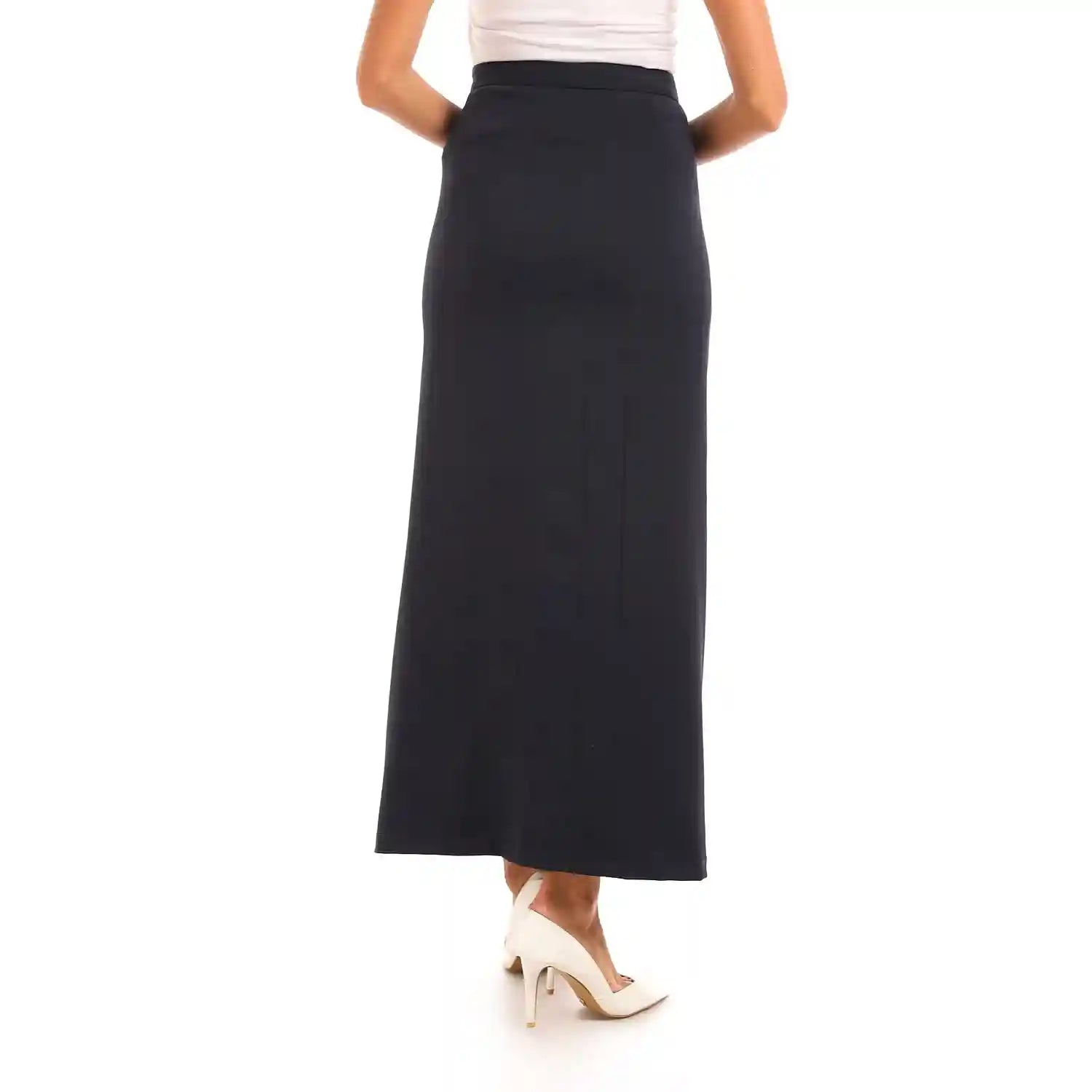 esla_Straight Fit Solid Maxi Skirt_Dark Blue - Safqqa Egypt