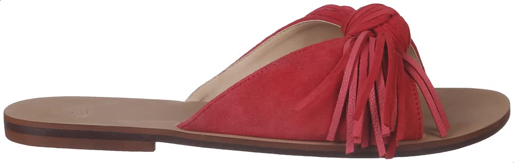 U By Misura Suede Knotted Strap FRinge-Trim Round-Toe Slide Slippers for Women - Red - 36 EU