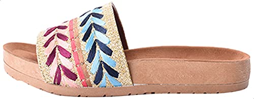 Deeda Faux-Leather Embroidery Detail Slide Slippers for Women - Safqqa Egypt