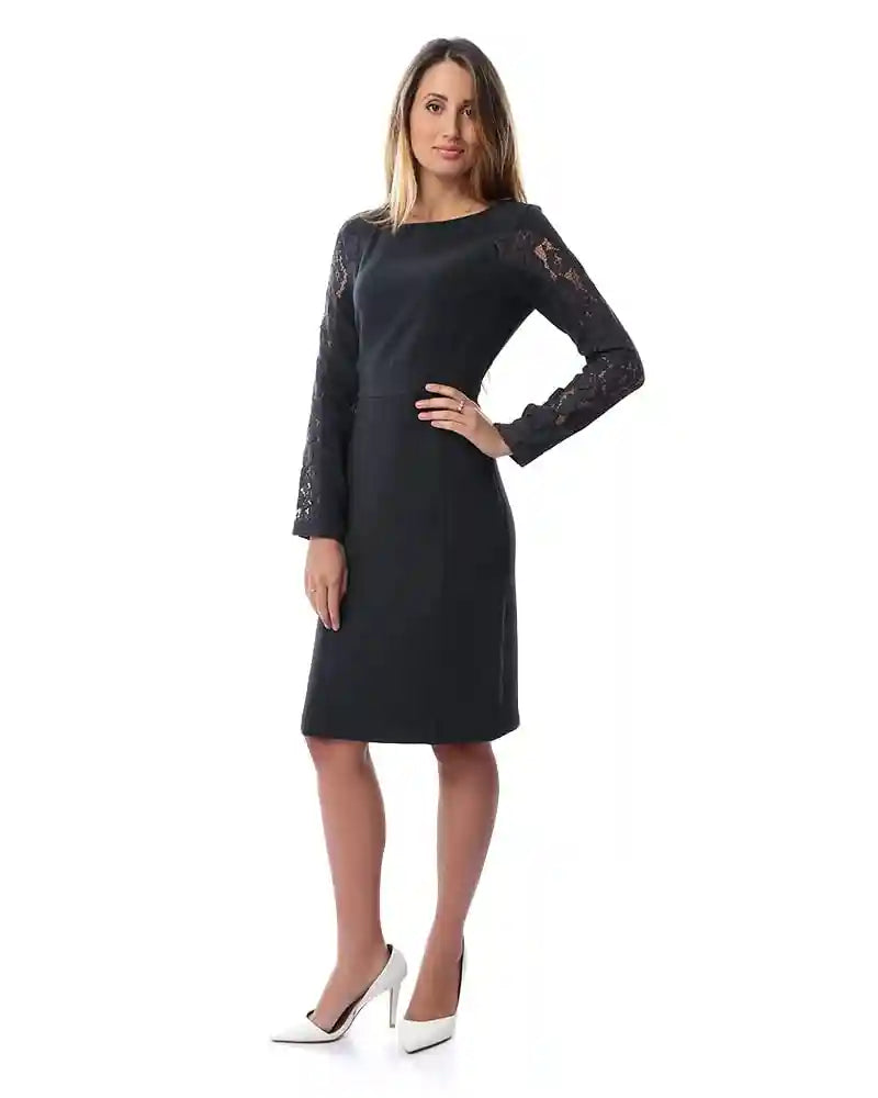 esla_Lace Long Sleeves Short Dress_Dark Gray - Safqqa Egypt