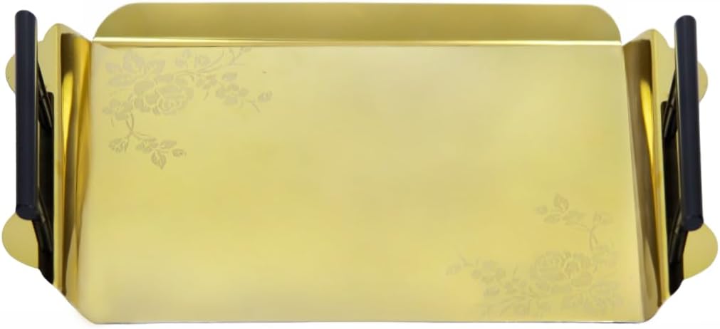 2 Brother's Stainless Steel Serving Tray Set 2 Pieces Gold & Black with Handles Kitchen Trays