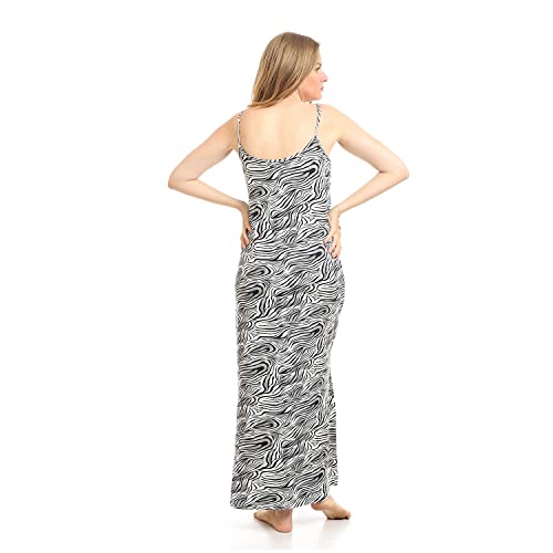 Kady Women Deep Round Neck Zebra Long Nightgown