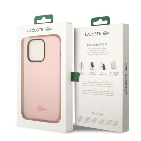 حافظة Lacoste CG للهاتف المحمول لهاتف iPhone 14 Pro Max - حافظة بشعار مطبوع لامع من السيليكون السائل والألياف الدقيقة HC - مضادة للخدش - غطاء خلفي حماية نحيف كامل مقاوم للصدمات لهاتف iPhone 14 Pro Max 6.7 بوصة - وردي