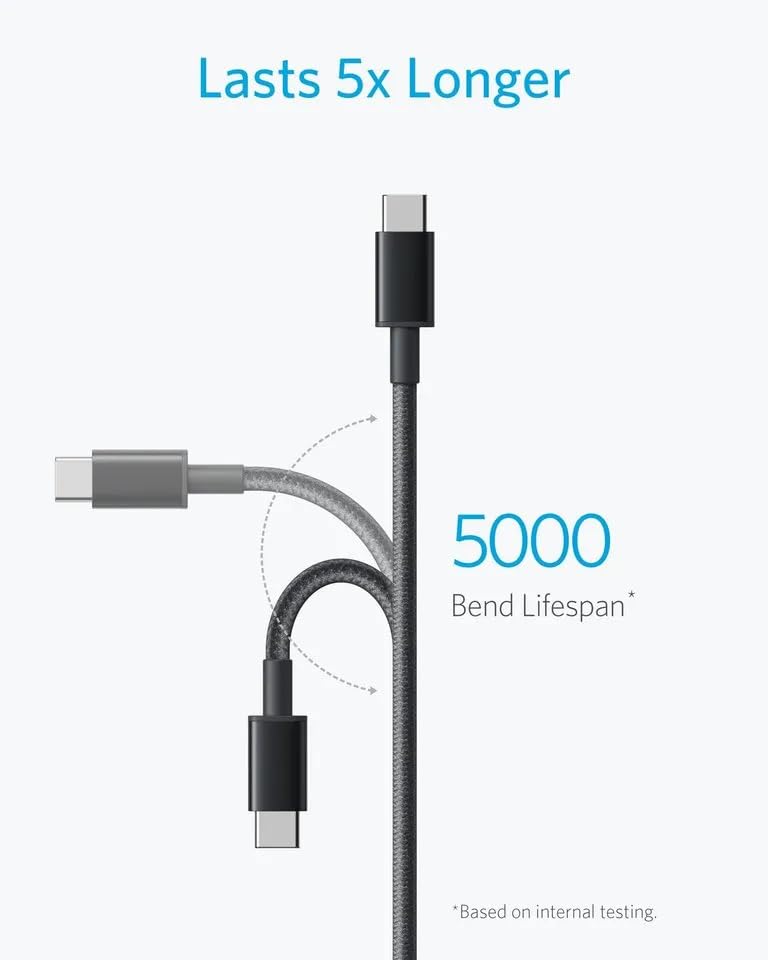 كابل أنكر USB-C إلى USB A 2.0 (6ft/1.8m)، عالي المتانة، طويل العمر، قوي، سريع، كابل شحن مضفر من نوع C متوافق مع جميع أجهزة أندرويد سامسونج S24، S23 وآيفون 16 والمزيد - صندوق تالف