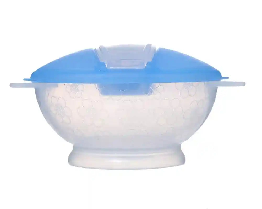 Plastic Food Set With Lid For Kids 2 Pieces (Plate+Spoon), Blue DR-A-557