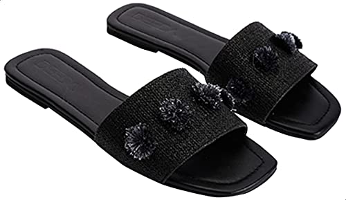 Deeda Faux-Leather Stitched Flower Detail Slide Slippers for Women - Safqqa Egypt