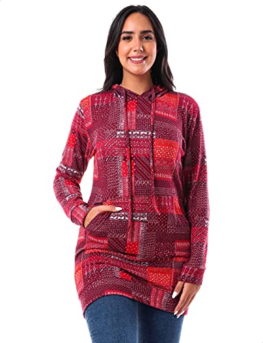 Jamila Women's Cotton Floral Pattern Longline Hoodie with Kangaroo Pocket