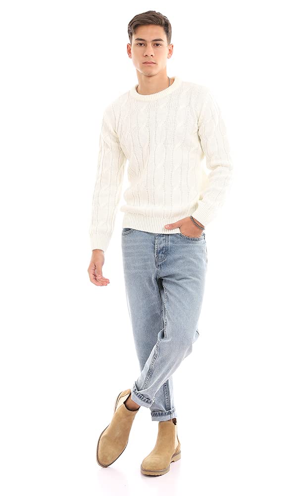 Ravin Trendy Knitted Round Cream Acrylic Pullover For Women,Lightweight yet cozy for daily use.