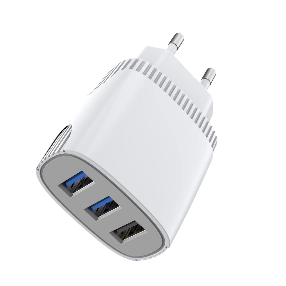 شاحن منزلي ASPOR A812 2.4 A IQ + كابل Type C 3 USB - أبيض - صندوق تالف