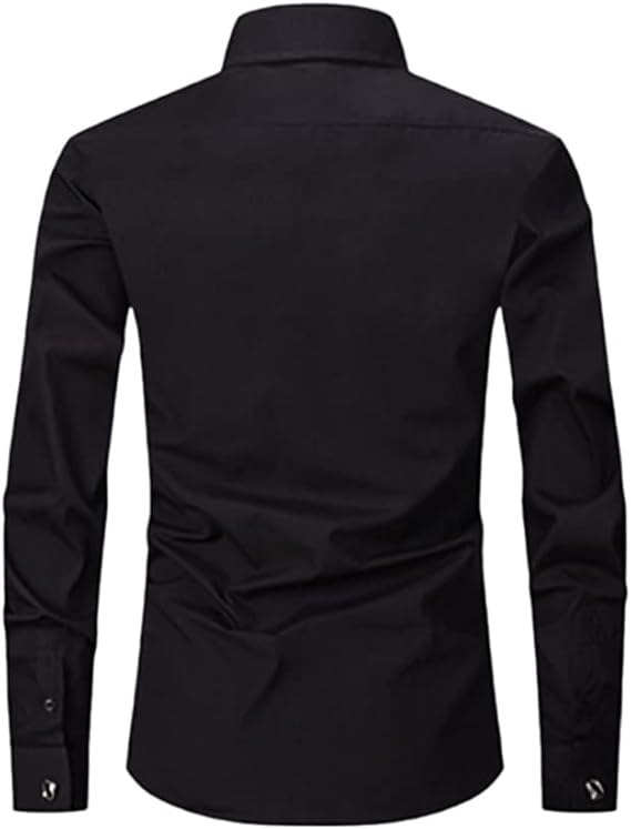 ATOFY Men French Cuff Dress Shirt Slim Fit Black Formal Business Long Sleeve