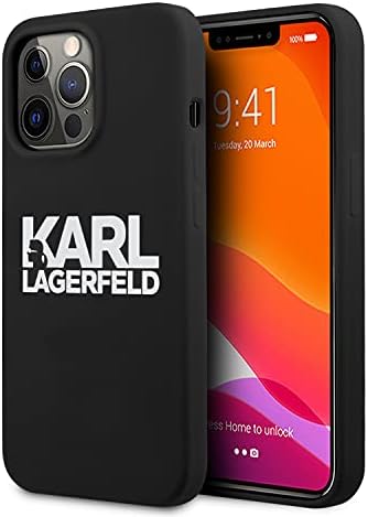 غطاء حماية من السيليكون الثقيل بطباعة شعار كارل لاغرفيلد لهاتف iPhone 13 Pro Max (6.7") - أسود، مطاطي