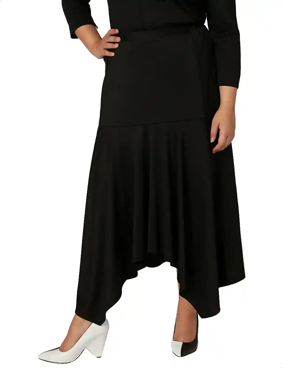 Splash Asymmetric-Hem Solid Midi Skirt for Women