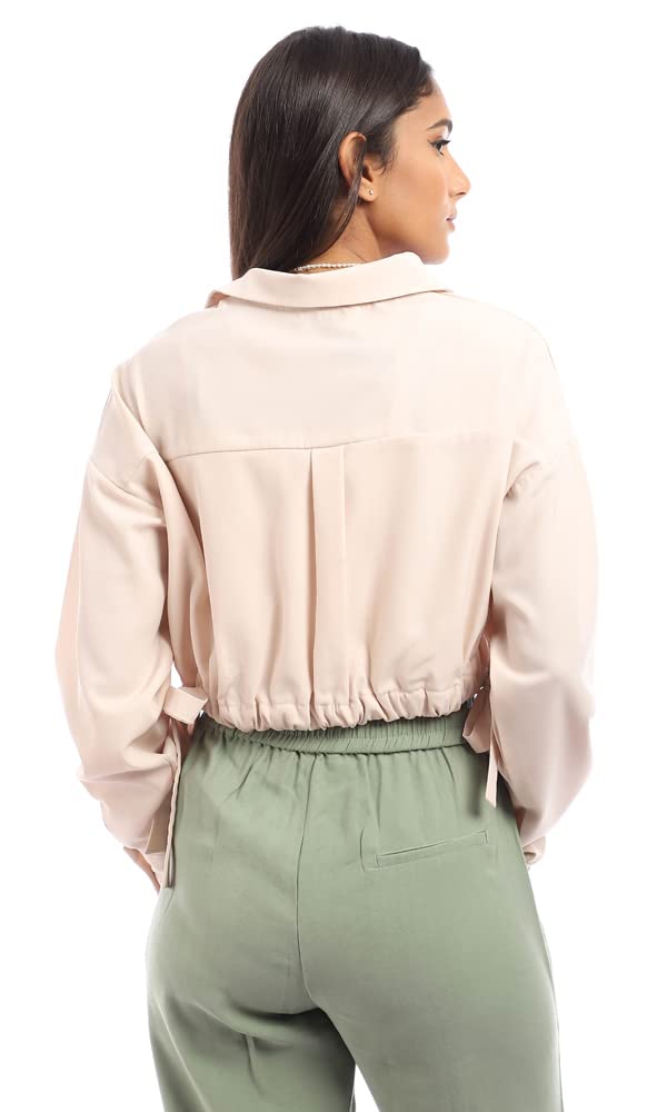 Ravin womens Ravin Women Leather Cropped Long Sleeved Button Down Shirt Shirt