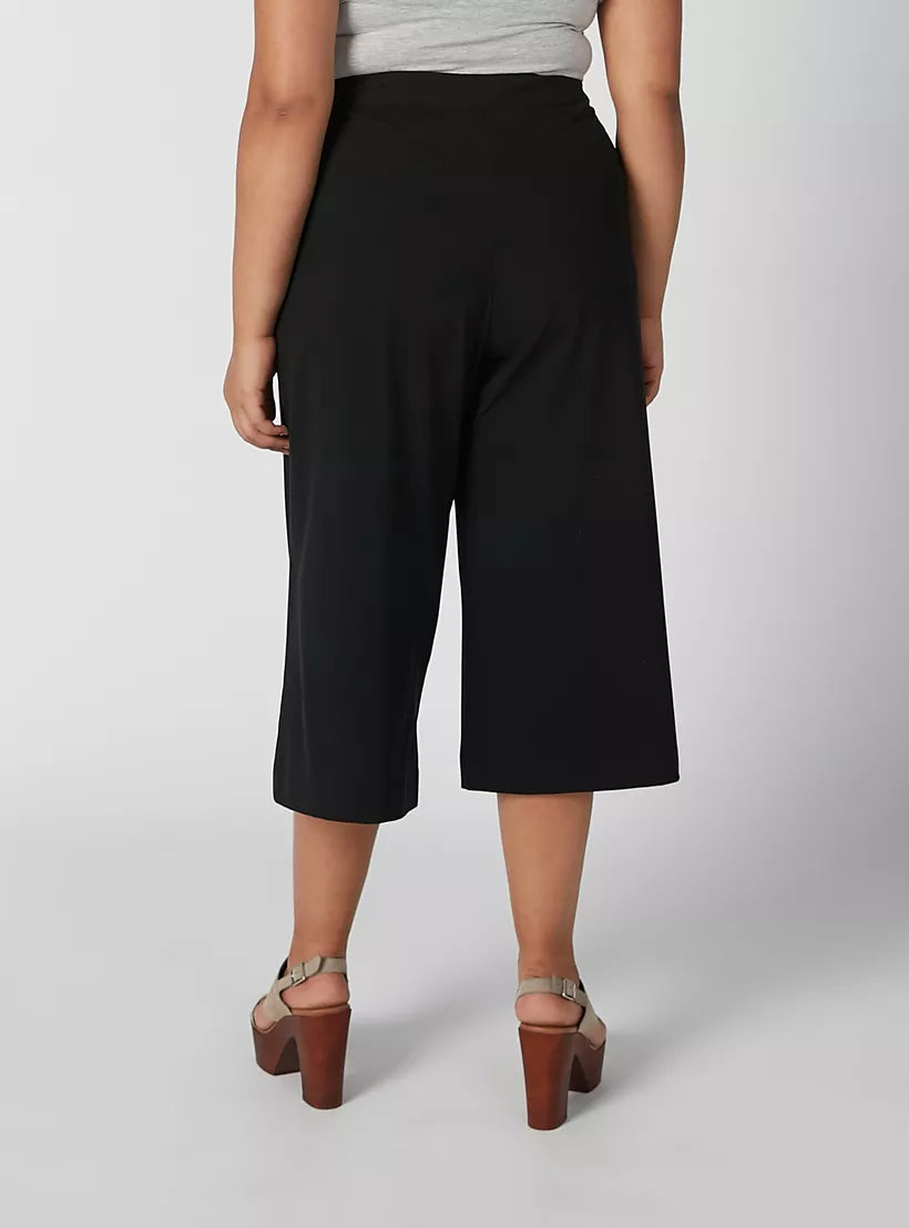 Wide Fit Plain Flexi Waist Culottes with Tie Ups