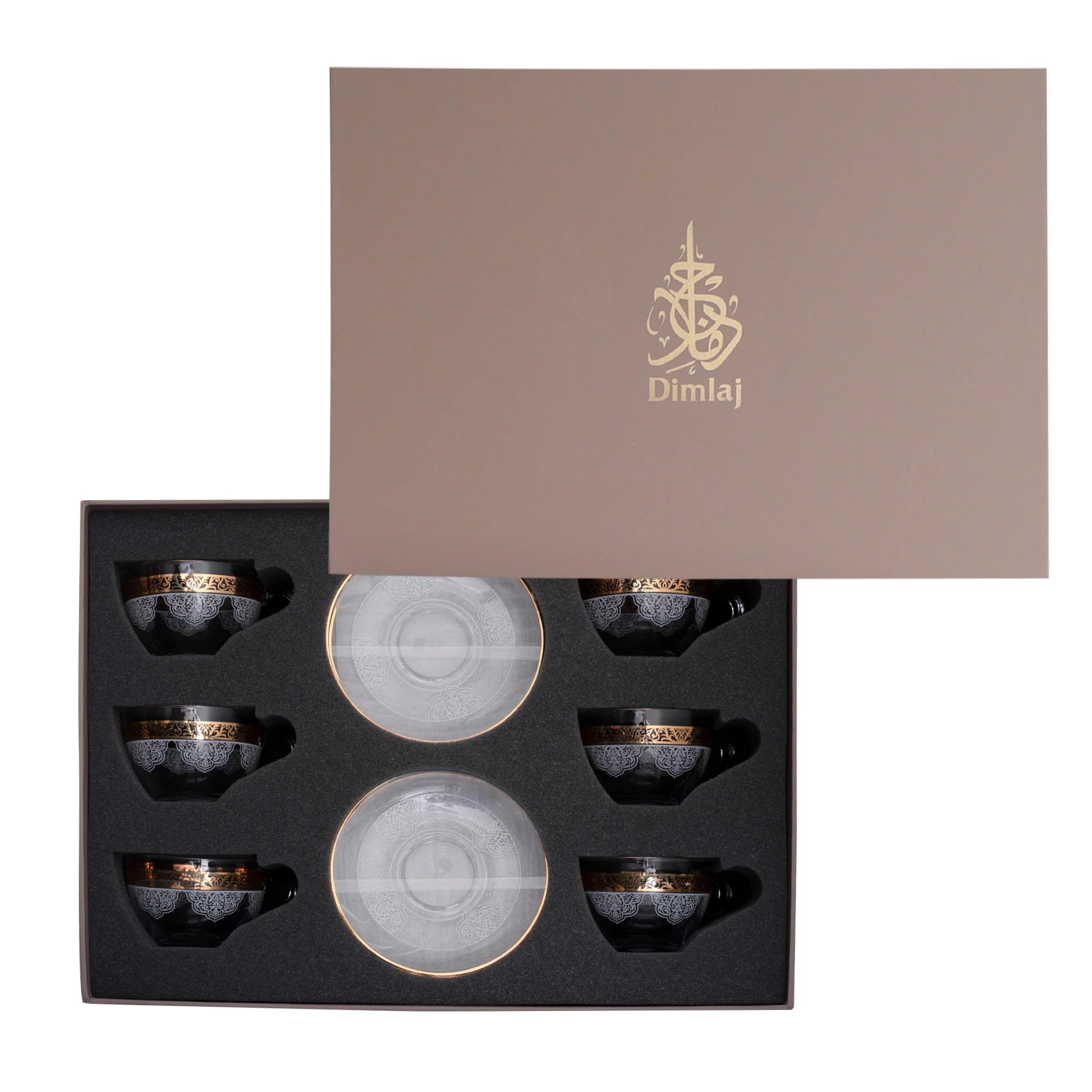 Dimlaj Massar Tea Cups & Saucers Set – 6 Pieces | Gold