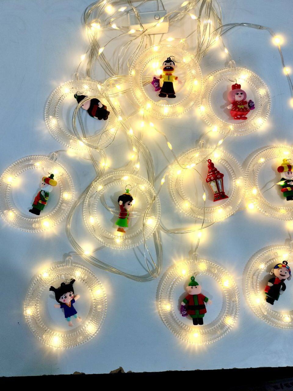 LED Decorative String Lights for Ramadan with Mini Figurines – Festive Light Rings for Home, Garden, and Indoor Decorations, Multicolor (10 Rings)