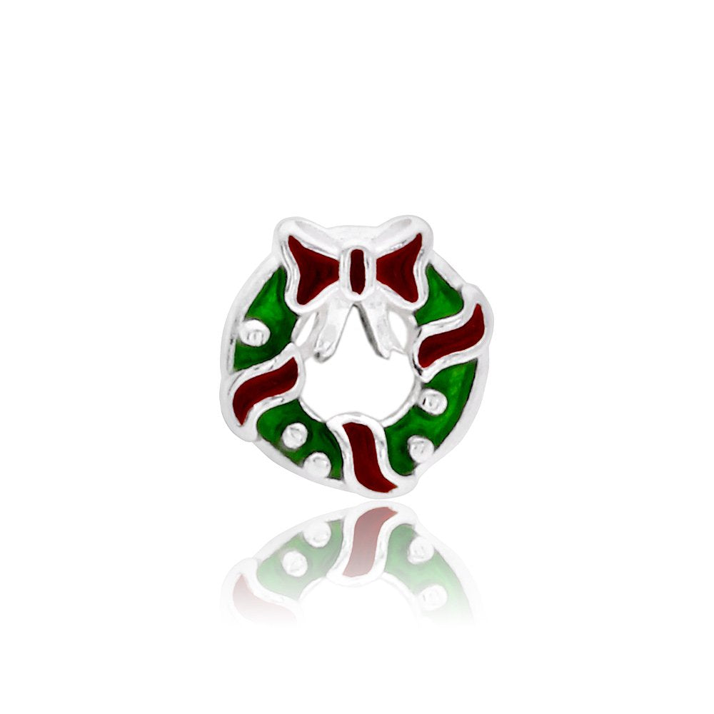 Pandora Silver Holiday Wreath Locket Element with Red and Green Enamel