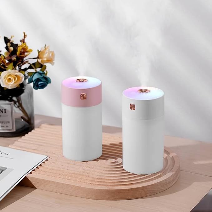 YU WELL Car Mini Humidifier 300ml USB Cool Mist with Rainbow Light White