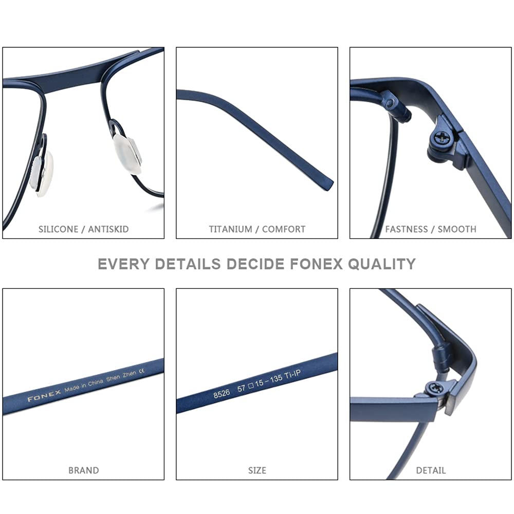 Fonex Pure Titanium Glasses Frame for Men,Square Full Rim Myopia Optical Eyeglasses