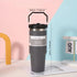 فافريا 890ML كوب مع مصاصة غطاء قابل للطي مقاوم للتسرب/مقبض يد كوب سيارة مفرغ من الهواء من الفولاذ المقاوم للصدأ جدار مزدوج معزول زجاجة ماء للسفر/أكواب قهوة للسفر كوب مع غطاء (أسود)