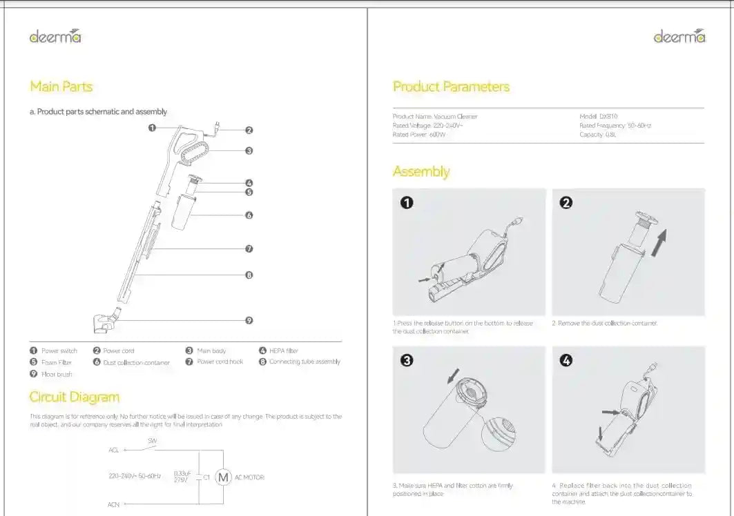 Deerma DX810 Portable 2-In-1 Handheld Vacuum Cleaner With HEPA Filter 16000Pa Strong Suction Power Blanket Dust Three-Layer Filtration 0.8 Liters Dust Capacity | 600W Power Stainless Steel Duct - Blue - Safqqa Egypt